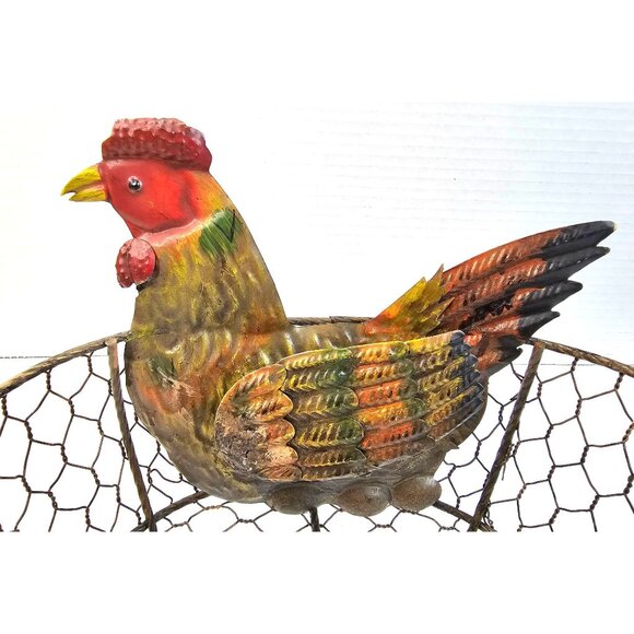 Vintage Rustic Collectible Metal Wire Chicken Basket Hen Chicks Farmhouse Decor - Picture 8 of 8